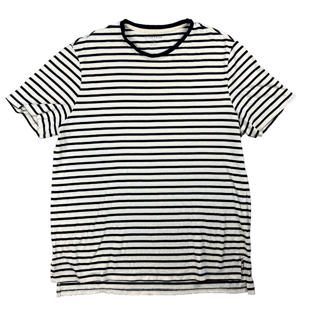 Five Four Top Striped Navy Blue Cream SS Crewneck T Shirt Mens XL